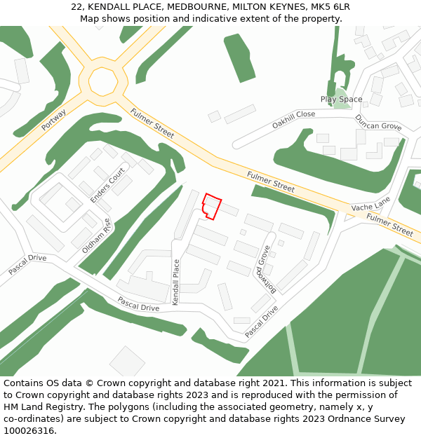 22, KENDALL PLACE, MEDBOURNE, MILTON KEYNES, MK5 6LR: Location map and indicative extent of plot
