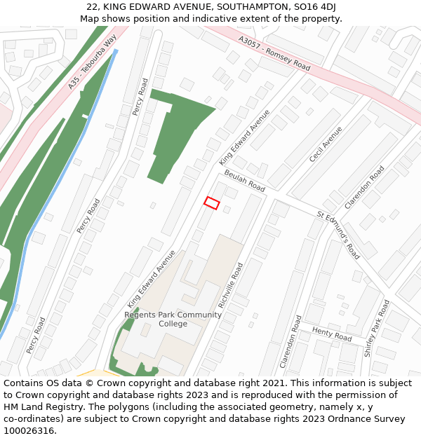 22, KING EDWARD AVENUE, SOUTHAMPTON, SO16 4DJ: Location map and indicative extent of plot