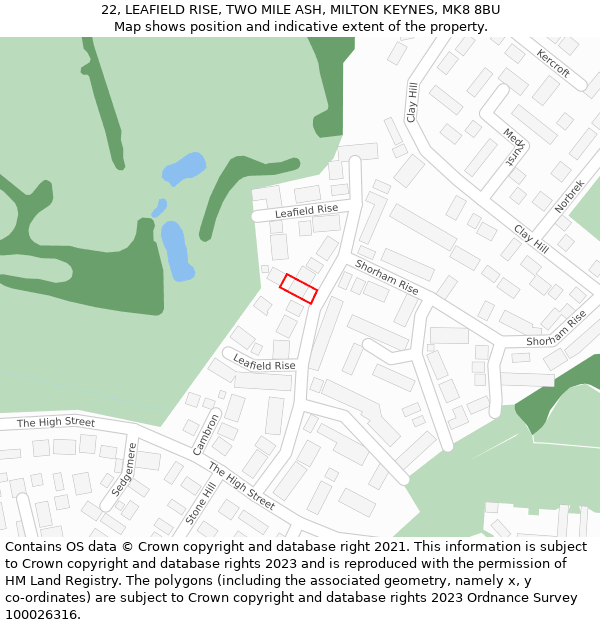 22, LEAFIELD RISE, TWO MILE ASH, MILTON KEYNES, MK8 8BU: Location map and indicative extent of plot