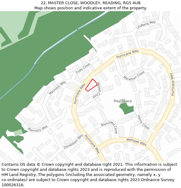 22, MASTER CLOSE, WOODLEY, READING, RG5 4UB: Location map and indicative extent of plot