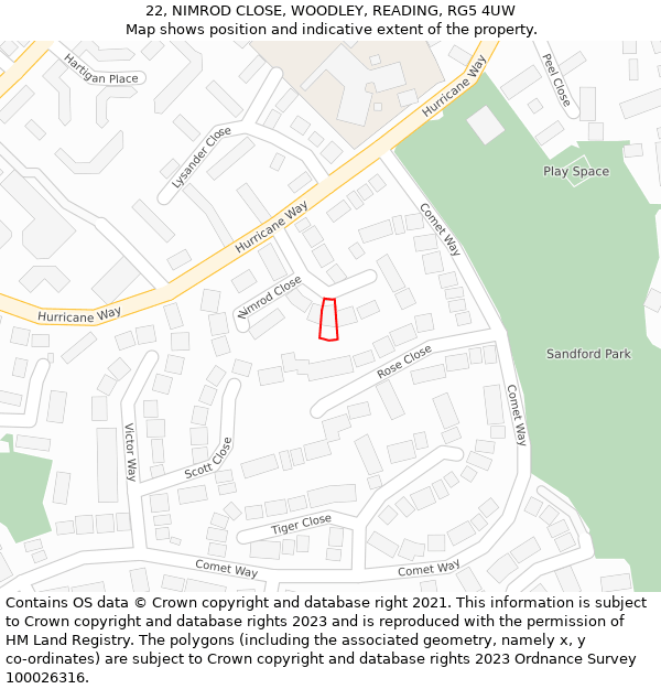 22, NIMROD CLOSE, WOODLEY, READING, RG5 4UW: Location map and indicative extent of plot