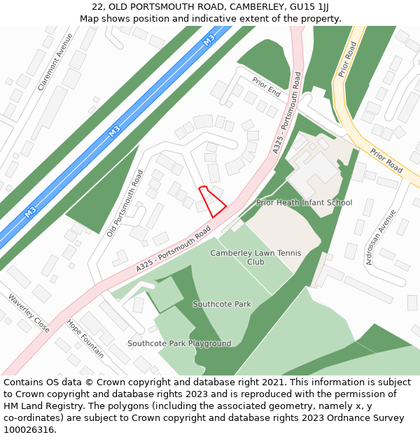 22, OLD PORTSMOUTH ROAD, CAMBERLEY, GU15 1JJ: Location map and indicative extent of plot