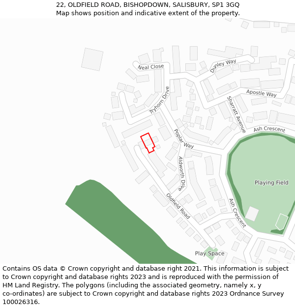 22, OLDFIELD ROAD, BISHOPDOWN, SALISBURY, SP1 3GQ: Location map and indicative extent of plot