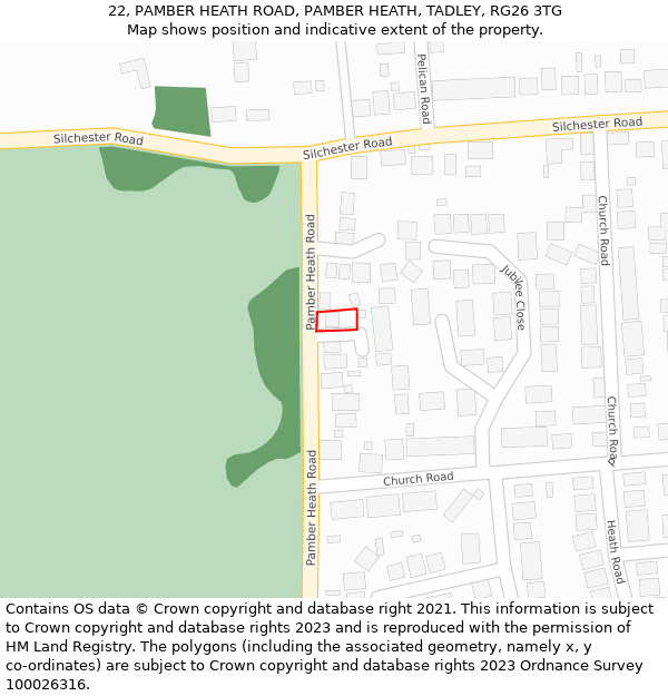 22, PAMBER HEATH ROAD, PAMBER HEATH, TADLEY, RG26 3TG: Location map and indicative extent of plot