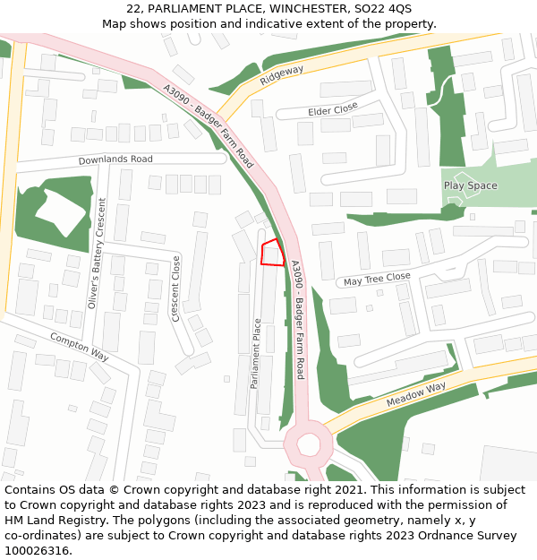 22, PARLIAMENT PLACE, WINCHESTER, SO22 4QS: Location map and indicative extent of plot