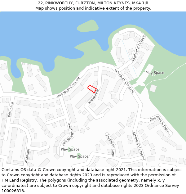 22, PINKWORTHY, FURZTON, MILTON KEYNES, MK4 1JR: Location map and indicative extent of plot