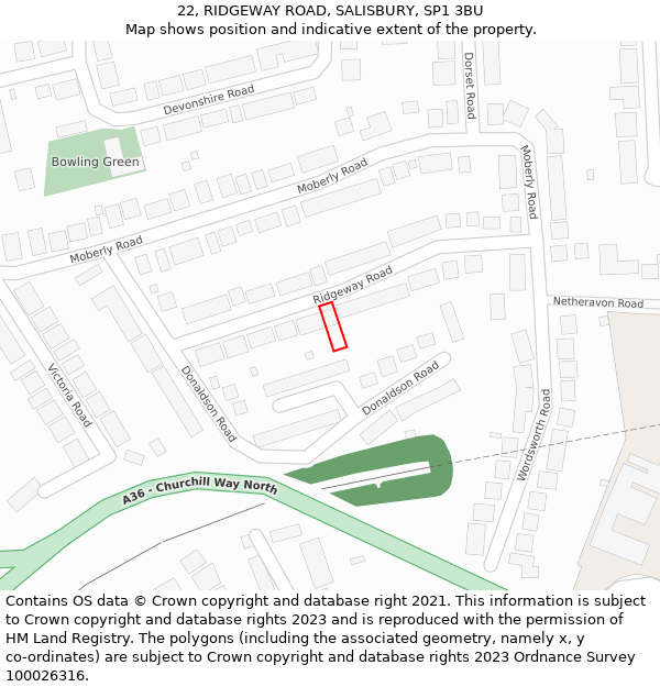 22, RIDGEWAY ROAD, SALISBURY, SP1 3BU: Location map and indicative extent of plot