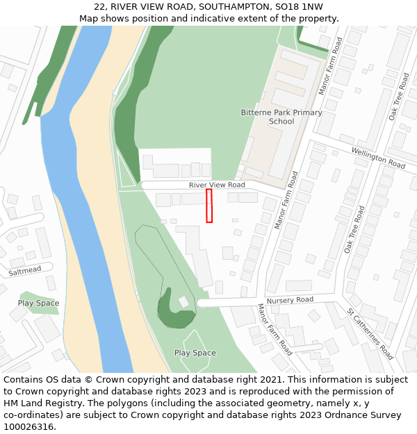 22, RIVER VIEW ROAD, SOUTHAMPTON, SO18 1NW: Location map and indicative extent of plot