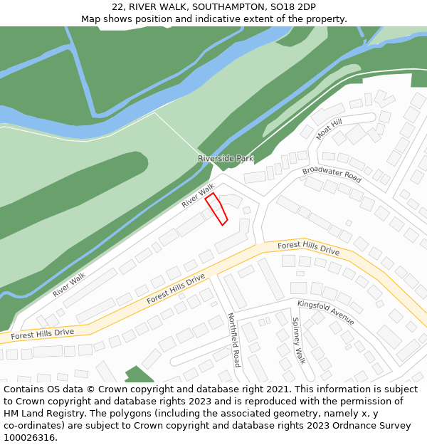 22, RIVER WALK, SOUTHAMPTON, SO18 2DP: Location map and indicative extent of plot