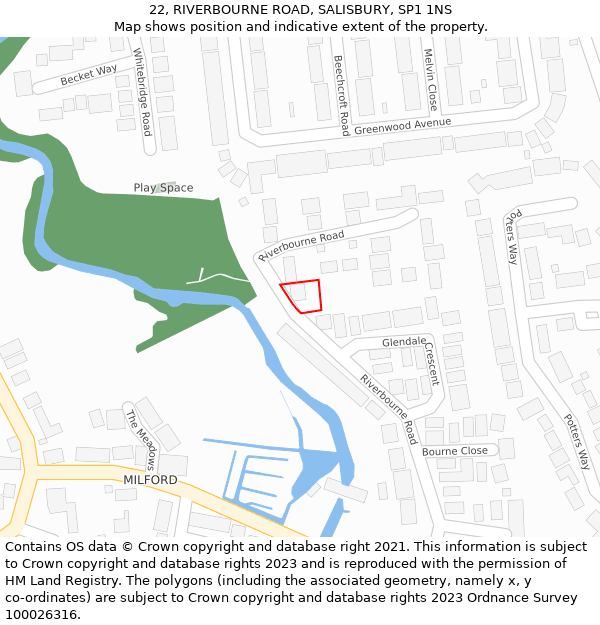 22, RIVERBOURNE ROAD, SALISBURY, SP1 1NS: Location map and indicative extent of plot