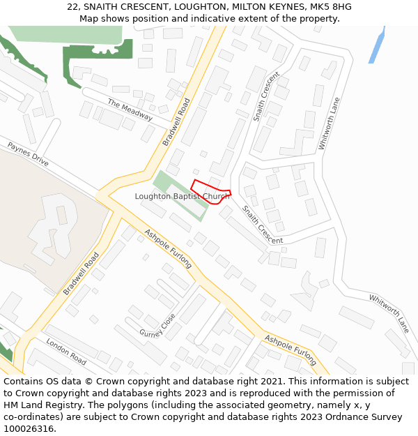 22, SNAITH CRESCENT, LOUGHTON, MILTON KEYNES, MK5 8HG: Location map and indicative extent of plot