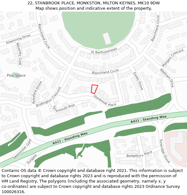 22, STANBROOK PLACE, MONKSTON, MILTON KEYNES, MK10 9DW: Location map and indicative extent of plot