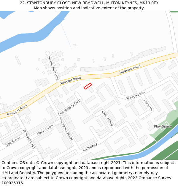 22, STANTONBURY CLOSE, NEW BRADWELL, MILTON KEYNES, MK13 0EY: Location map and indicative extent of plot