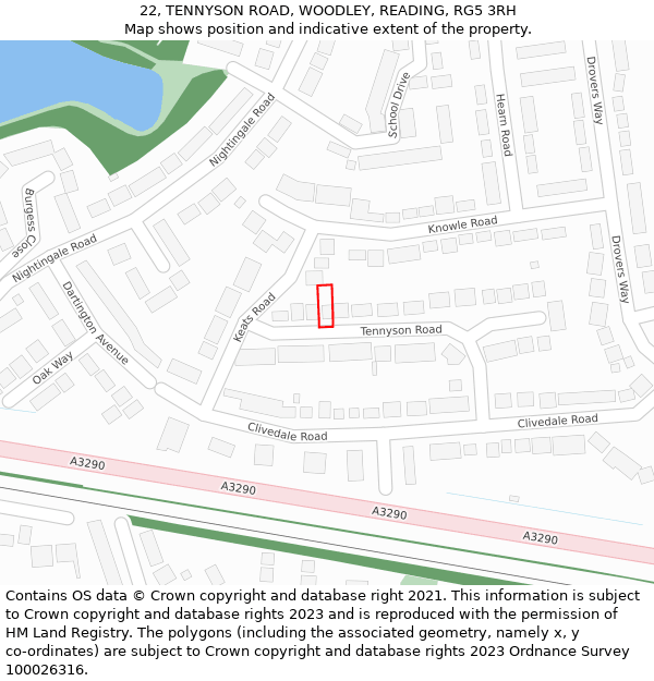 22, TENNYSON ROAD, WOODLEY, READING, RG5 3RH: Location map and indicative extent of plot