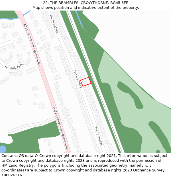 22, THE BRAMBLES, CROWTHORNE, RG45 6EF: Location map and indicative extent of plot