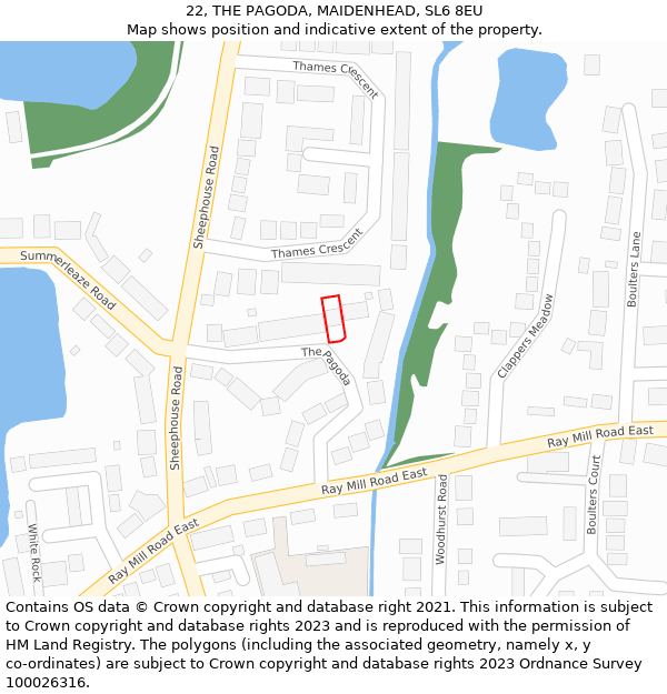 22, THE PAGODA, MAIDENHEAD, SL6 8EU: Location map and indicative extent of plot