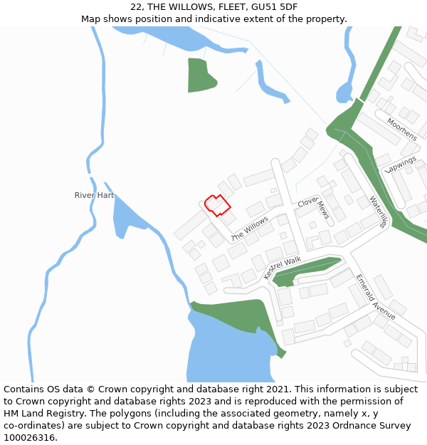 22, THE WILLOWS, FLEET, GU51 5DF: Location map and indicative extent of plot