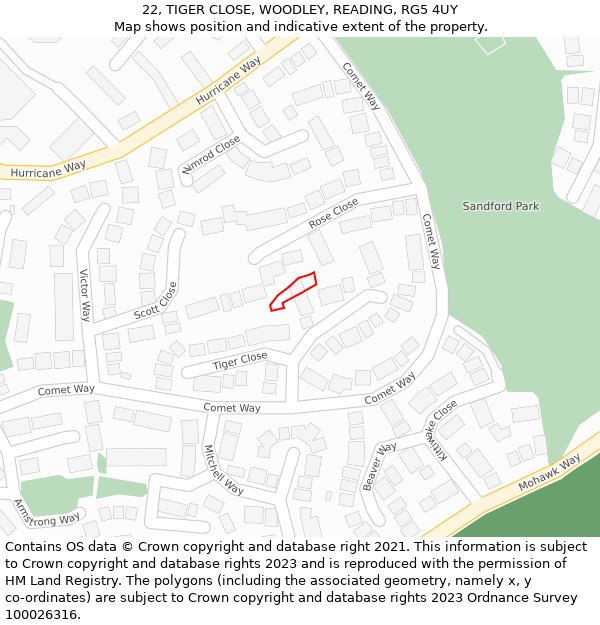 22, TIGER CLOSE, WOODLEY, READING, RG5 4UY: Location map and indicative extent of plot