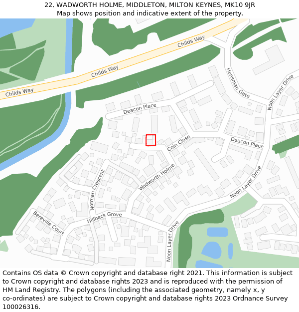 22, WADWORTH HOLME, MIDDLETON, MILTON KEYNES, MK10 9JR: Location map and indicative extent of plot