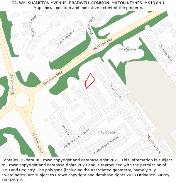 22, WALKHAMPTON AVENUE, BRADWELL COMMON, MILTON KEYNES, MK13 8NH: Location map and indicative extent of plot