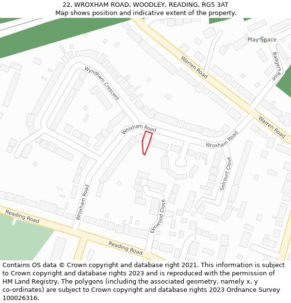 22, WROXHAM ROAD, WOODLEY, READING, RG5 3AT: Location map and indicative extent of plot