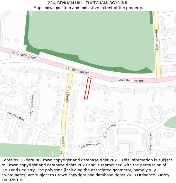 224, BENHAM HILL, THATCHAM, RG18 3HL: Location map and indicative extent of plot