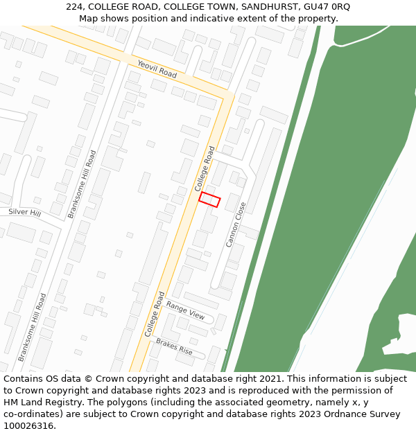 224, COLLEGE ROAD, COLLEGE TOWN, SANDHURST, GU47 0RQ: Location map and indicative extent of plot