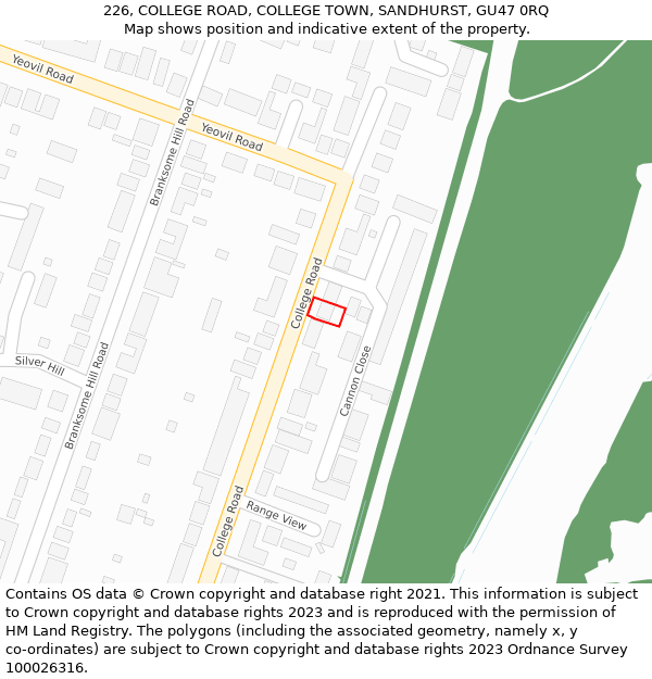 226, COLLEGE ROAD, COLLEGE TOWN, SANDHURST, GU47 0RQ: Location map and indicative extent of plot