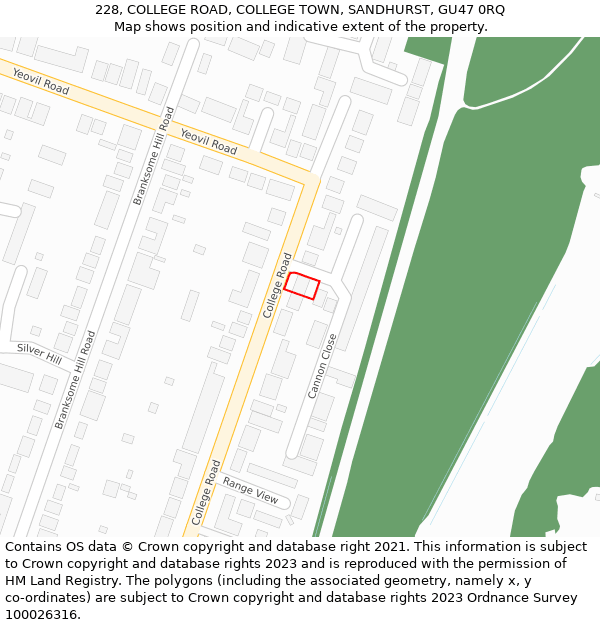 228, COLLEGE ROAD, COLLEGE TOWN, SANDHURST, GU47 0RQ: Location map and indicative extent of plot