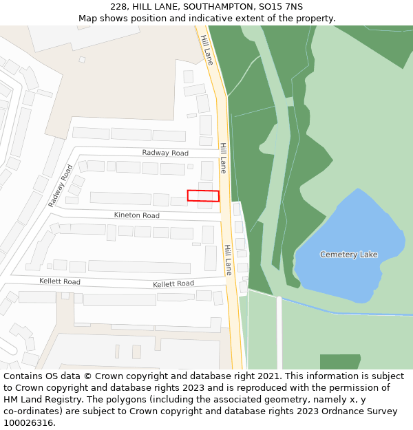 228, HILL LANE, SOUTHAMPTON, SO15 7NS: Location map and indicative extent of plot