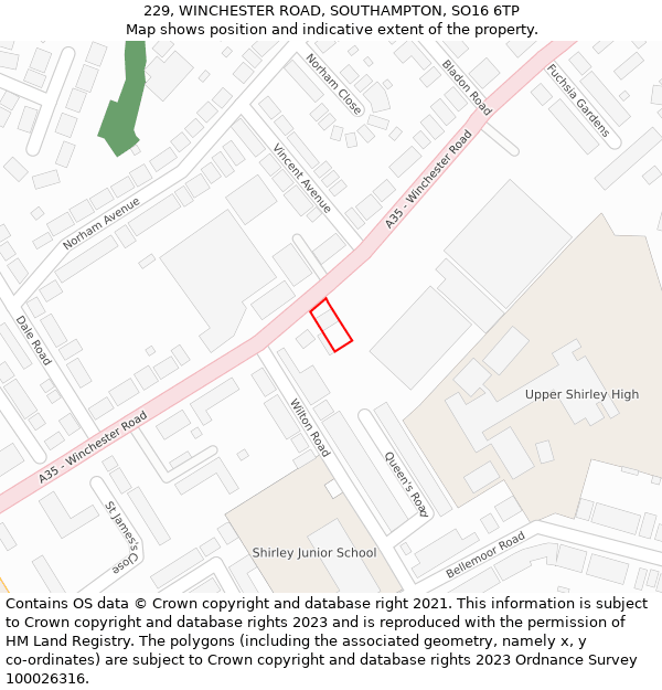 229, WINCHESTER ROAD, SOUTHAMPTON, SO16 6TP: Location map and indicative extent of plot