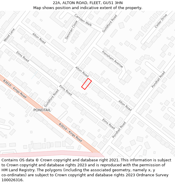 22A, ALTON ROAD, FLEET, GU51 3HN: Location map and indicative extent of plot