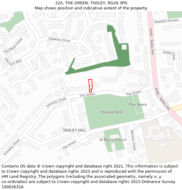 22A, THE GREEN, TADLEY, RG26 3PG: Location map and indicative extent of plot