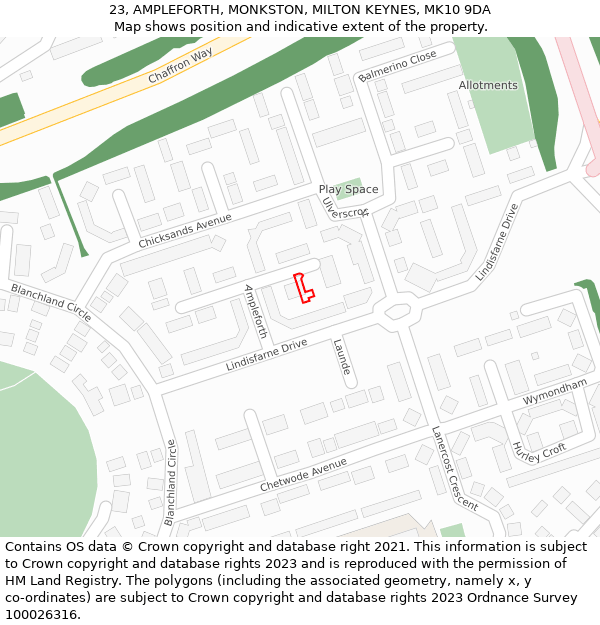 23, AMPLEFORTH, MONKSTON, MILTON KEYNES, MK10 9DA: Location map and indicative extent of plot