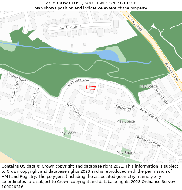 23, ARROW CLOSE, SOUTHAMPTON, SO19 9TR: Location map and indicative extent of plot