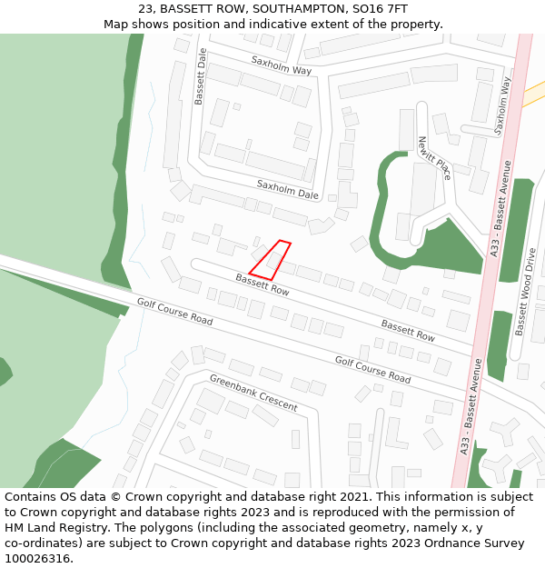 23, BASSETT ROW, SOUTHAMPTON, SO16 7FT: Location map and indicative extent of plot