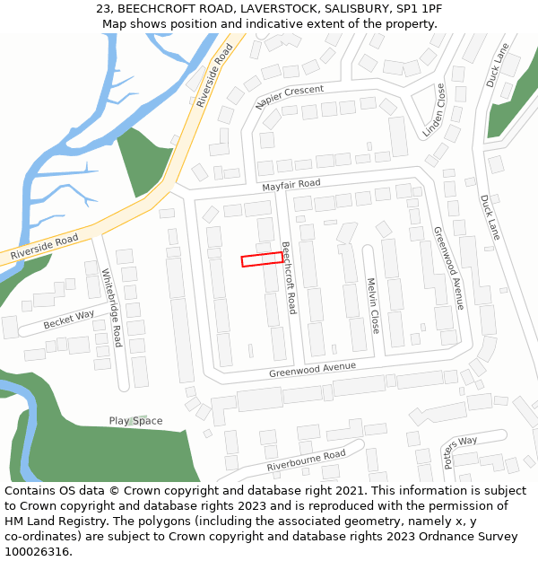 23, BEECHCROFT ROAD, LAVERSTOCK, SALISBURY, SP1 1PF: Location map and indicative extent of plot