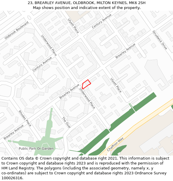 23, BREARLEY AVENUE, OLDBROOK, MILTON KEYNES, MK6 2SH: Location map and indicative extent of plot