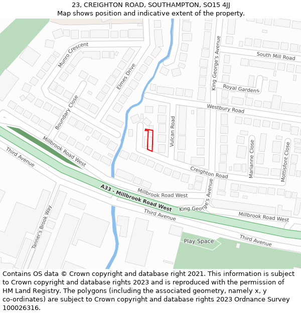 23, CREIGHTON ROAD, SOUTHAMPTON, SO15 4JJ: Location map and indicative extent of plot