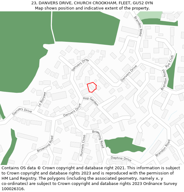 23, DANVERS DRIVE, CHURCH CROOKHAM, FLEET, GU52 0YN: Location map and indicative extent of plot