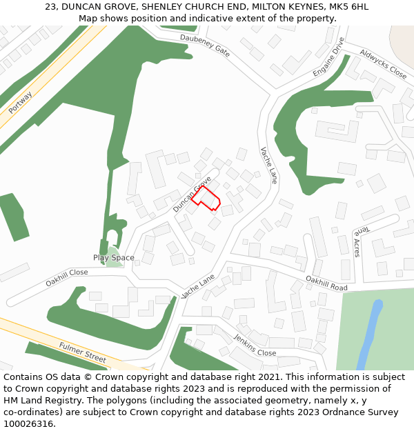 23, DUNCAN GROVE, SHENLEY CHURCH END, MILTON KEYNES, MK5 6HL: Location map and indicative extent of plot