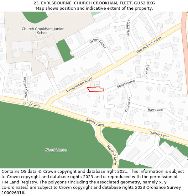 23, EARLSBOURNE, CHURCH CROOKHAM, FLEET, GU52 8XG: Location map and indicative extent of plot