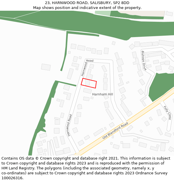 23, HARNWOOD ROAD, SALISBURY, SP2 8DD: Location map and indicative extent of plot