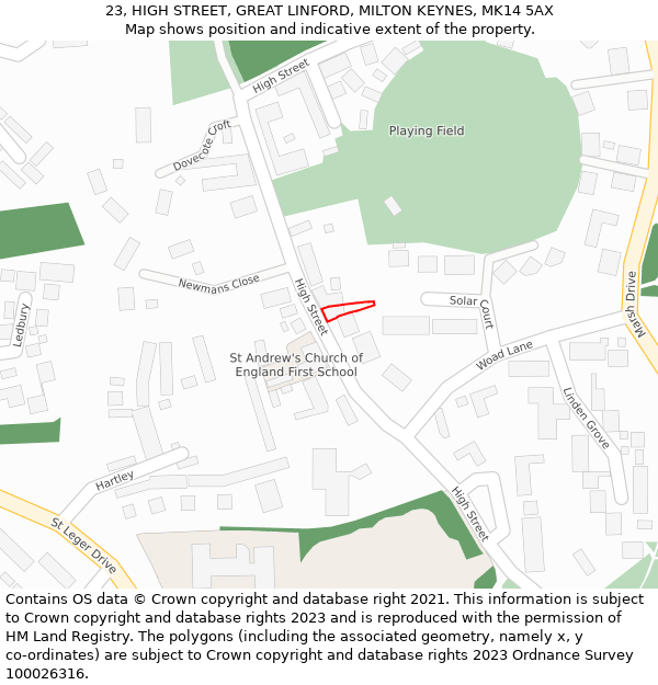 23, HIGH STREET, GREAT LINFORD, MILTON KEYNES, MK14 5AX: Location map and indicative extent of plot