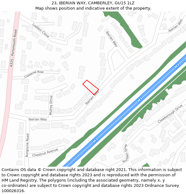 23, IBERIAN WAY, CAMBERLEY, GU15 1LZ: Location map and indicative extent of plot