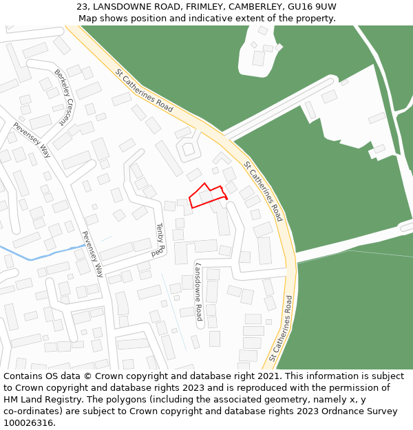 23, LANSDOWNE ROAD, FRIMLEY, CAMBERLEY, GU16 9UW: Location map and indicative extent of plot