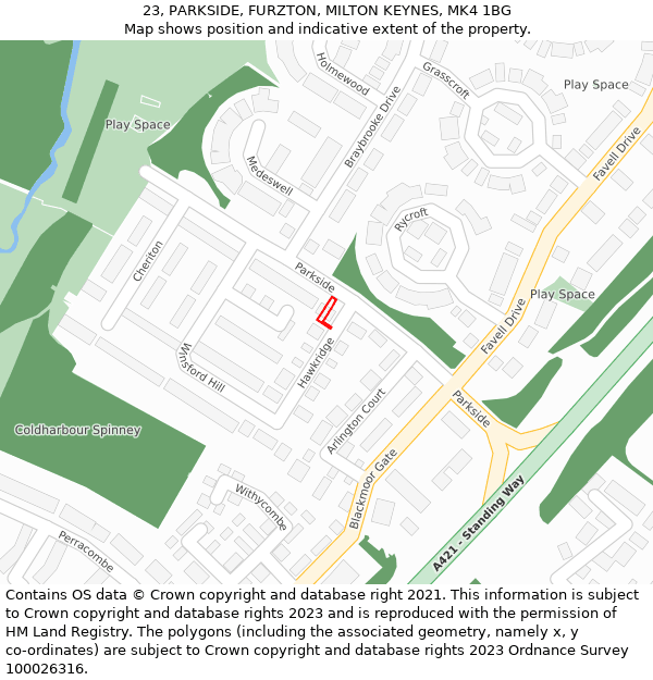 23, PARKSIDE, FURZTON, MILTON KEYNES, MK4 1BG: Location map and indicative extent of plot