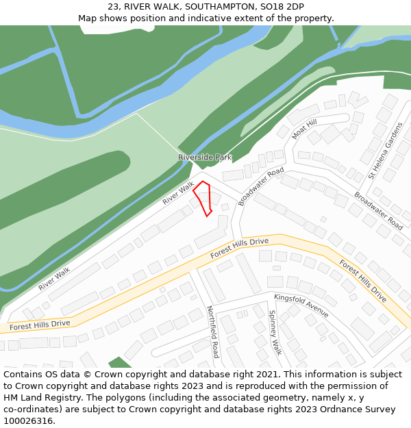 23, RIVER WALK, SOUTHAMPTON, SO18 2DP: Location map and indicative extent of plot