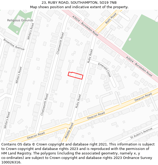 23, RUBY ROAD, SOUTHAMPTON, SO19 7NB: Location map and indicative extent of plot