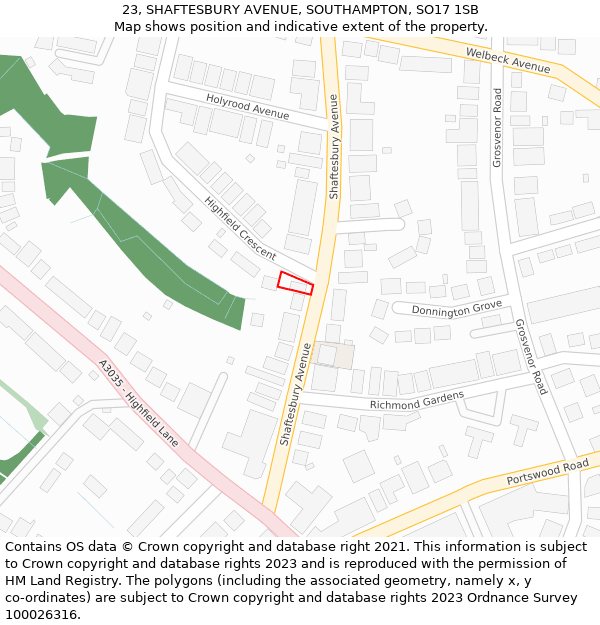23, SHAFTESBURY AVENUE, SOUTHAMPTON, SO17 1SB: Location map and indicative extent of plot